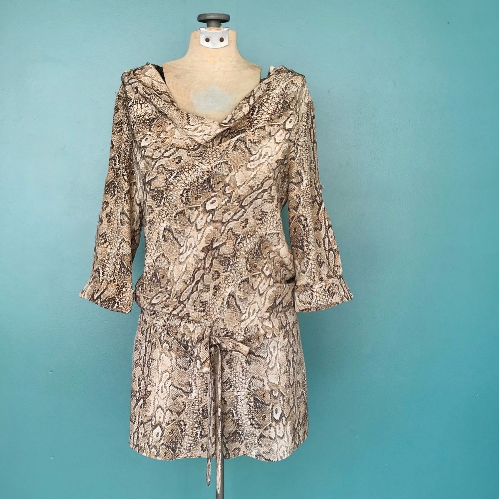 BCBG Snake Print Silk Womens Romper Short Jumpsuit